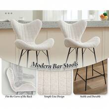 WAHSON OFFICE CHAIRS Modern Bar Stools Set Of 2 Chenille Kitchen Counter Stools With Metal Legs, Upholstered Bar Chairs For Kitchen Island/Dining Room - Beige - View 3