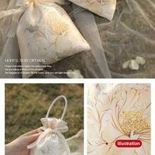 10PCS Wedding Candy Bags HighGrade Flower Cloth Bag For Weddings Portable Little Red Book Style Candy Box 6.1 X 5.3 Inches