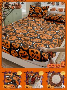 1件套数码印花床单套装，床垫保护套，床罩，南瓜图案，舒适家纺，透气防起球床垫保护套，柔软亲肤，卡通图案床罩，柔软舒适的卧室床上用品 - 彩色 - 查看 5