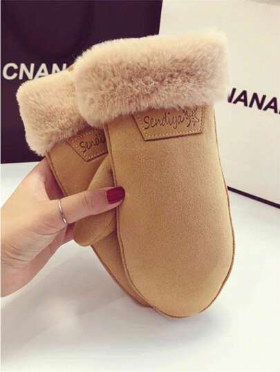 2pcs Women's Suede Fleece Gloves, Warm Windproof Touchscreen Gloves For Driving & Cycling In Autumn/Winter