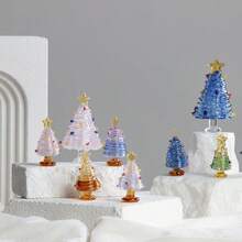 1 pieza Árbol de Navidad de cristal esmerilado minimalista moderno - Artesanía transparente hecha a mano, decoración navideña perfecta para el hogar, cafetería o regalo temático, decorado con estrella y papel de colores, regalo de cumpleaños ideal