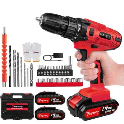 Royalswill 21V Cordless Drill Cordless Power Tools, Cordless Drill Set Electric Screwdriver Drill Set, LED Light, Comes With 26 Drill Bits And 1 Kit Box