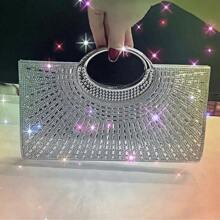 Bolso cubo ligero y de estilo casual de negocios con decoración de rhinestones, diseño de cordón, bolso transparente con perlas, bolso de noche elegante y exquisito de lujo discreto con rhinestones, perfecto para fiesta, cena/banquete, vestido de fiesta de Navidad para chica, mujer, novia