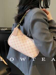 Túi đeo vai Low Tea kiểu dáng mới, cổ điển, đa năng, chống thấm nước, chất liệu PU, họa tiết chữ M, thiết kế in hoa, trang trí dây xích kim loại kiểu Pháp, túi đeo vai nữ, thích hợp cho mua sắm, đi làm, du lịch (Đã bán kèm mặt dây chuyền) - Hồng - Xem 6