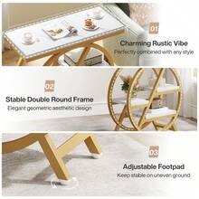 LITTLE TREE Industrial Side Table, 4-Tiered Faux Marble End Table With Storage, Narrow Wooden Sofa Coffee Table With Geometric Metal Frame, Modern Nightstand And Console Table For Living Room, Home Office, And Bedroom, Gold And White - 金色和白色 - 查看 6