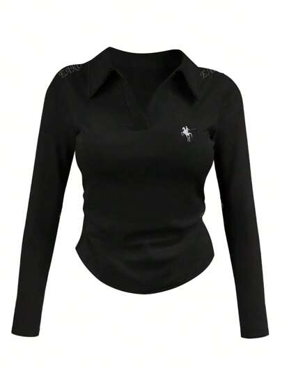 Women's Long Sleeve T-Shirt, Fashionable Waist-Cinched Slimming Design, Versatile & Elegant