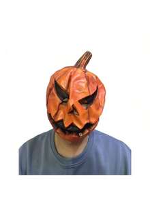 1pc Halloween Cosplay Latex Mask, Pumpkin Head Mask, Scary Orange Full Head Mask, Latex Masquerade Party Costume, Haunted House Prop - Multicolor - View 12