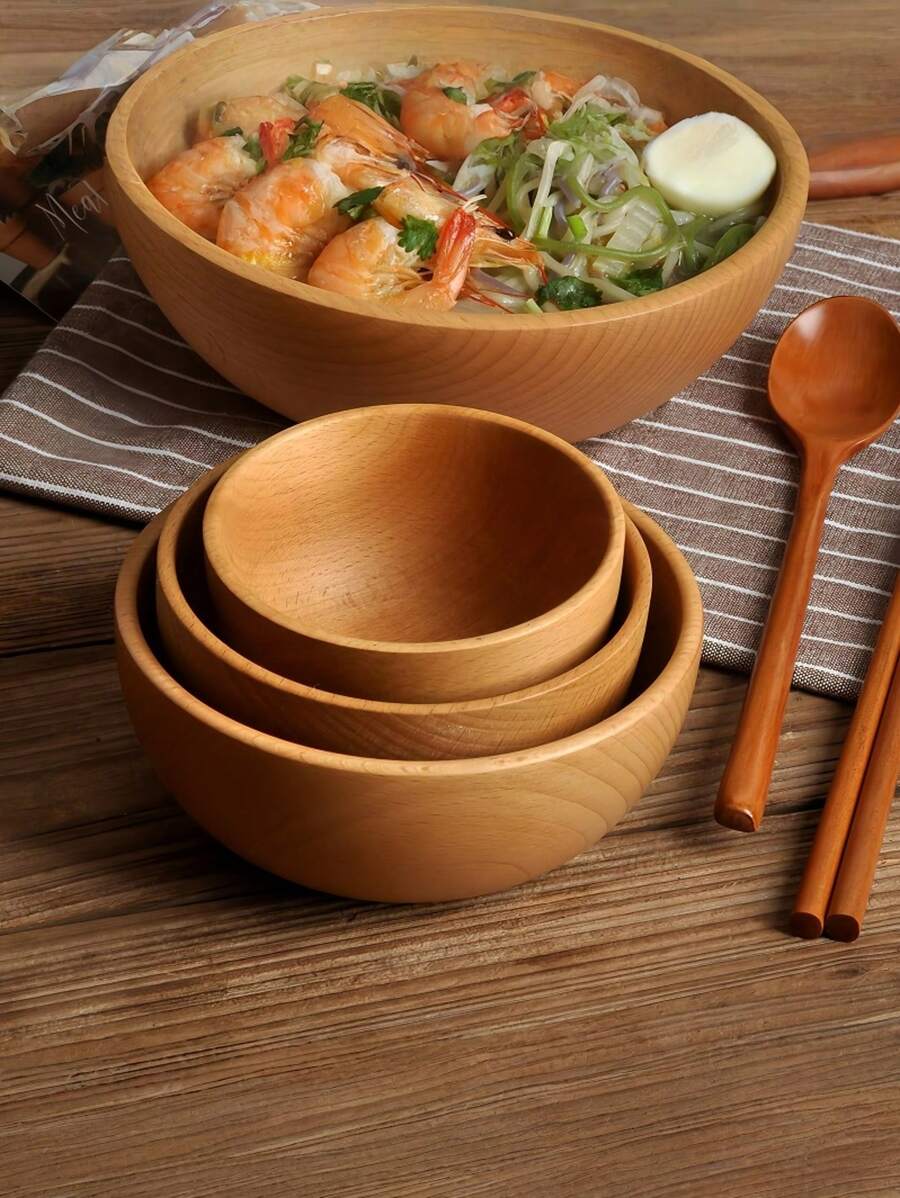 1pc Solid Wood Bowl, Plate, Salad Bowl, Fruit Tray, Snack Bowl