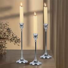 3pcs Vintage Design Candle Holders, Creative European Style Metal Candle Holders - Decor Pieces - Minimalist Style, Wedding Decoration, Bar Party, Living Room, Dining Room Decor - Silver - View 8