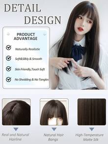 24 Inch Gold Straight Wig With Bangs, Suitable For Women's Daily Wear, Heat Resistant Synthetic Wig