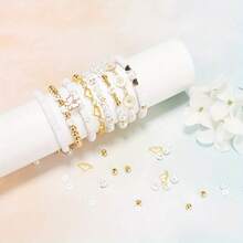 DIY Pearl Polymer Clay Letter Bead Set, 24 Grids, Approx. 1400pcs, Elegant White Series, Acrylic Round/Heart Shaped Metal Pendant, Daisy Flower Oil Drop Metal Pendant, 24 Grids Multi-Style Multi-Size Combination Set, Beading Tools, Handmade Jewelry Making Materials For Bracelet And Necklace - White Suit - View 3