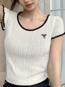 2025春秋舒适百搭蝴蝶刺绣T恤 - 白色 - 查看 5