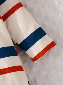 2件套男婴休闲舒适秋季新款条纹蓝红+小熊图案长袖连体衣两件套 - 米色 - 查看 6