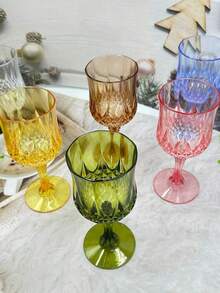 1个钻石图案高档塑料杯，可重复使用塑料高脚杯，白红杯，白酒杯，香槟杯，开水杯，可用于婚礼，晚宴，朋友聚餐，节日聚会，日常娱乐聚会等 - 彩色 - 查看 9