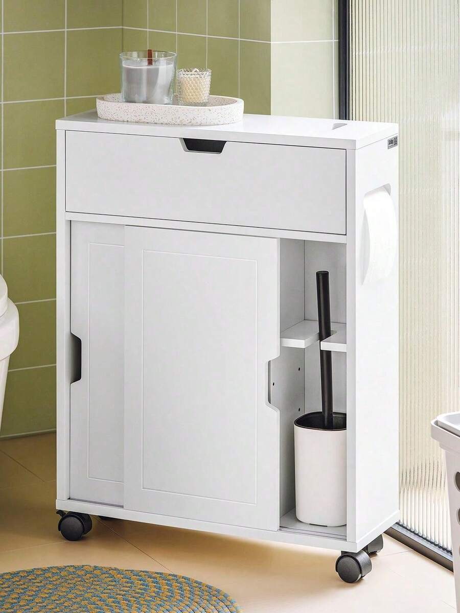 SoBuy BZR31-W, Bathroom Cabinet Storage Shelf On Wheels, Bathroom Toilet Paper Storage Cabinet Home Bathroom Decor Bathroom Organizer SummerBathroom Accessories - 白色 - 查看 1