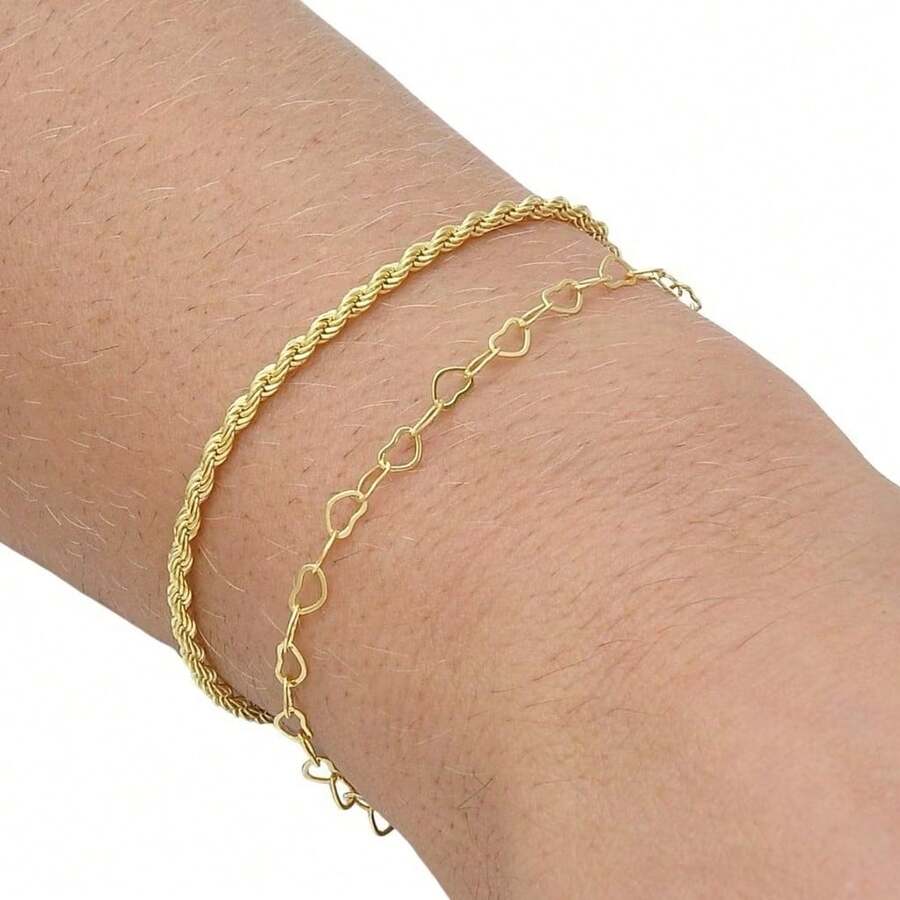 Kit Of 2 Elegant Women's Bracelets With Openwork Heart Shape, Plated In 925 Silver Or 18K Gold - Dorado - Ver 1