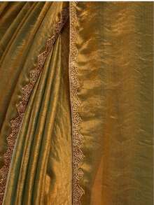 Estationeryhouse Designer Shiny Two Tone Soft Tissue Silk Saree With Antique Embroidered Border, Blouse Piece Included(Bronze) - 銅色 - 查看 6