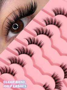 Asiteo 7 Pairs Transparent Handle Half-Strip False Eyelashes, Natural & Fluffy Winged Lashes, Easy To Wear, Reusable, Beginner-Friendly, Elongated Eyelash - Half Eyelashes - View 1