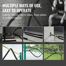 Cuerda de batalla  de 1,5" y 30 pies para entrenamiento de fuerza en el gimnasio, cuerda para ejercicios de fitness - Negro - Ver 5