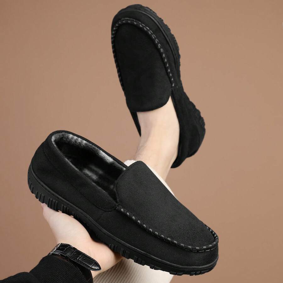 Men Shoes Comfortable Slip-On Slipper With Warm-Lined Interior Sole For Winter & Fall - Indoor/Outdoor Shoes Elegant Casual Shoes Gift For Dad - Black - View 1