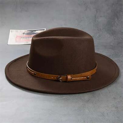 Men Women Panama Hat Casual Fedora Hat Stylish Leather Belt Design Wide Brim Jazz Cap