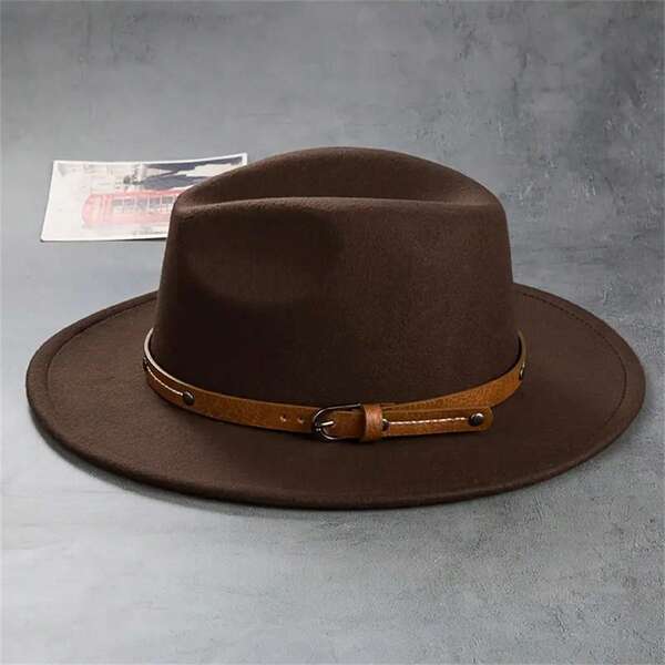 Sombrero Panamá para hombres y mujeres, sombrero fedora casual con diseño de cinturón de cuero, sombrero de ala ancha estilo jazz