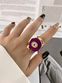 1 pieza Anillo ancho de estilo de moda con cuentas de ágata natural asimétrica multicolor chapado en oro, adecuado para uso diario y de fiesta de mujeres