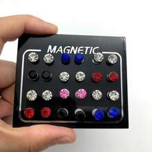 Magnetic Fake Earring Studs No Piercing Crystal Round Shape Men/Women Stimulating Acupoints 3/4/5/6/7MM 12 Pairs/Set - Multicolor - View 16
