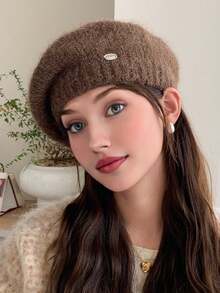 1 Berretto basco di lana soffice per donna, in tinta unita, adatto per l'uso quotidiano in autunno e inverno, lavabile a mano ma non in lavatrice