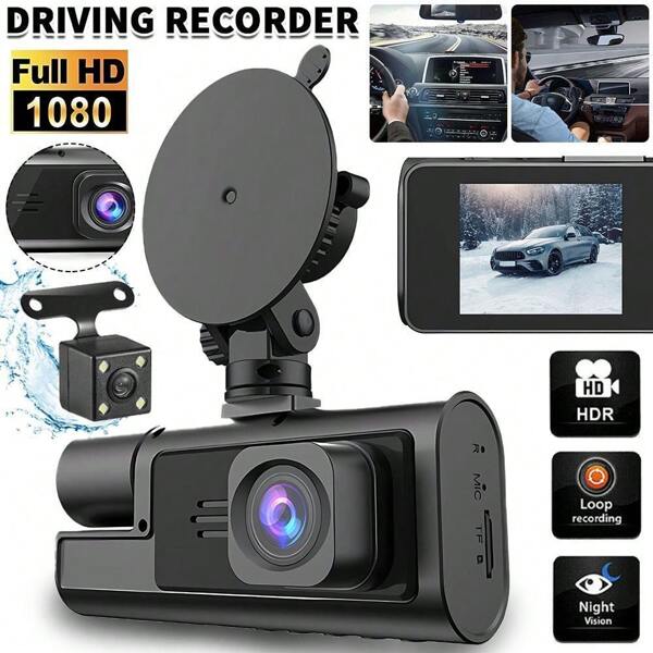 3 Channel 4K Dash Cam Front, 1080P Dash Camera Rear And Inside For Cars, G-Sensor, Loop Recording, Night Vision