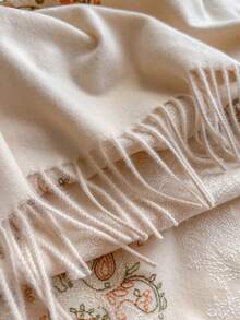 1 件女士秋冬仿羊绒刺绣围巾，厚实温暖流苏刺绣波西米亚风格旅行披肩斗篷围巾 - 米色 - 查看 3