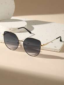 1 Pair Cat Eye Metal Copper-Tone Gradient Lens Fashion Glasses For Women, Suitable For Daily Street Style, Tropical Beach Vacation, Fits All Face Shapes, Summer Family Travel Accessory - 1pc黑雙灰 - 查看 13