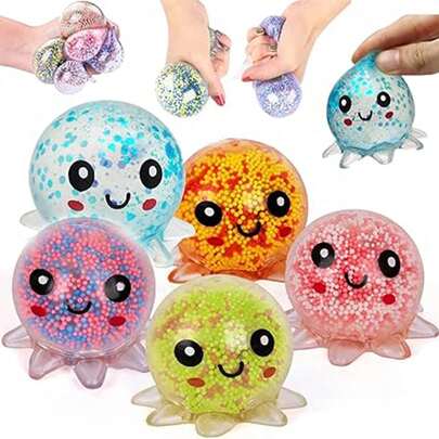 1/6/12/48 Pcs Fidget Toys Adults, Stress Ball For Kids, Squish Squeeze Octopus Fidget Toys, Squish Toys, Stress Relief Kids Stress Ball Water Beads Squish Balls Toys For Kids Adults, Christmas Easter Egg Fillers,Party Favors(Colors,Style Random)