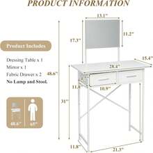 Tocador pequeño con espejo y cajones, tocador de maquillaje blanco con almacenamiento, tocador compacto para dormitorio, escritorio de maquillaje moderno para niñas, tocador ahorra espacio - 1 - Ver 3