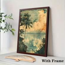 1/3 piezas Decoración de pared de acuarela retro de selva tropical de vacaciones, decoración de pared de cascada, arte de decoración de pared opcional, póster de acuarela hawaiano, mural decorativo del hogar de vacaciones, decoración del hogar, póster de lienzo - Multicolor - Ver 10