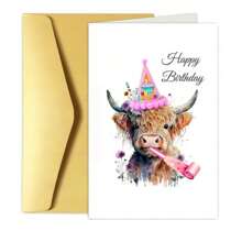 1pc Birthday Greeting Card, Premium Paper, Envelope Included, Universal Birthday Wishes For Family, Friends, Classmates, Unique Yak Design With Party Hat