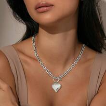 Heart Necklace Women, Chunky Gold Necklace 14k Gold/Silver Plated Pendant Charm Toggle Clasp Gold Necklace Statement Thick Chain Link Necklace Gold Jewelry Women - 2,5mm + 18 inch_bạc - Xem 8