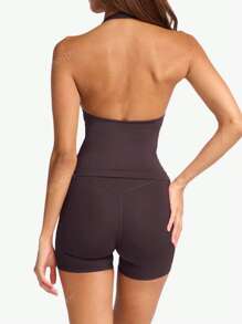 Conjunto de dos piezas de mujer Simple Flavor Y2K, de unicolor, para hacer yoga o ejercicio, con top sin mangas y shorts ajustados