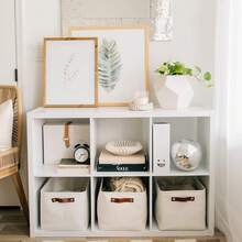 OrganiHaus Fabric Storage Bins Shelves 15x11 Inches 3 Pack, Decorative Closet Baskets With Handles, Large Cube Storage Bins Clothes, Toys, Nursery & Home Organization - - White Striped Brown - View 4