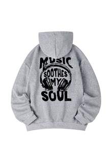 Áo nỉ có mũ trùm đầu in hình tai nghe phong cách tối giản mới cho nữ mùa thu/đông, thời trang và đa năng - Màu xám đậm - Xem 5