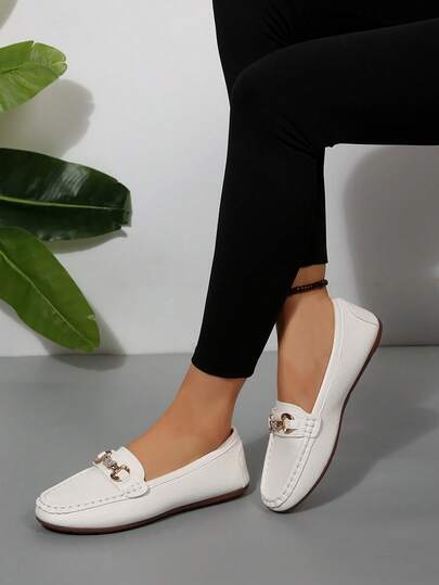 Women's White Flat Loafers With Butterfly & Rhinestone Decor, Slip-On Casual Shoes For All Seasons