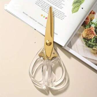 1pc Multifunctional Stainless Steel Kitchen Scissors - Transparent Handle, Ergonomic Design, Durable And Fashionable, Anti-Rust And Sharp, Suitable For Sewing, Appearance In Gold Color, Can Also Be Used As Tailor Scissors, Suitable For Daily Use In Kitchen And Office, An Excellent Gift For Women