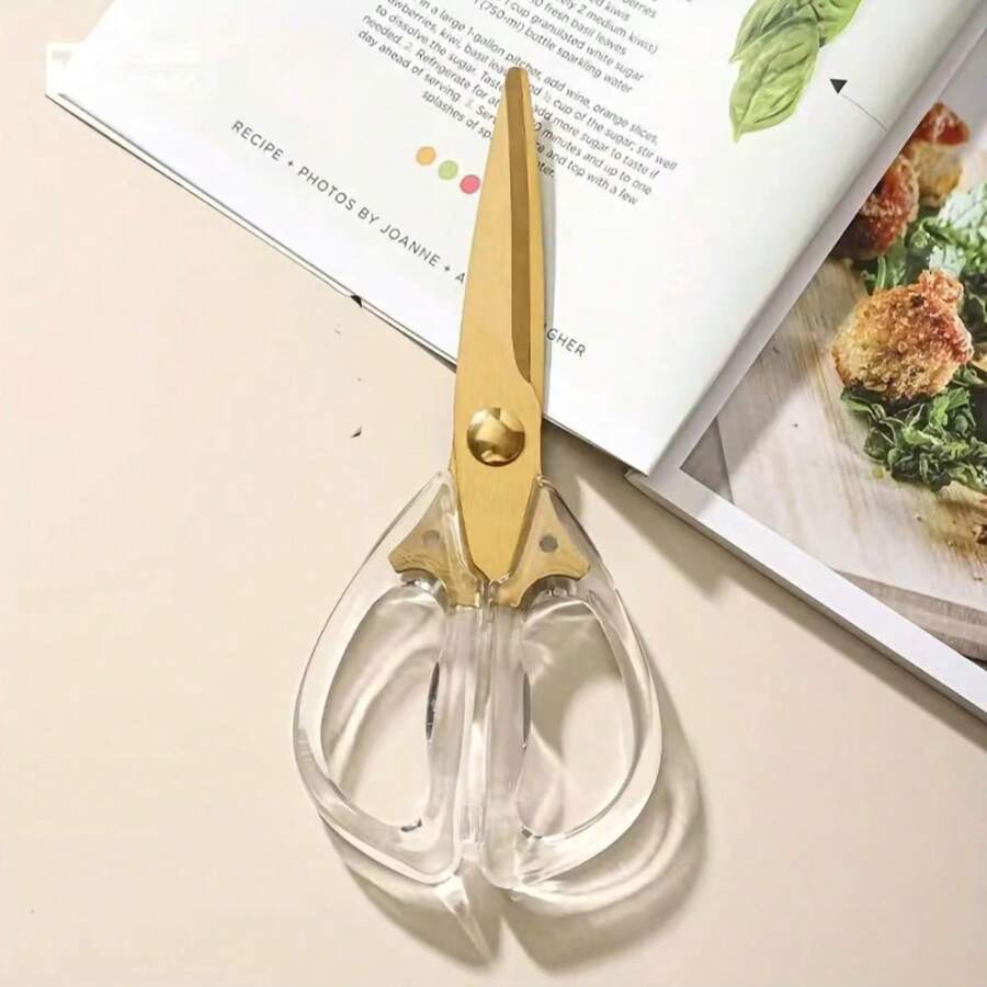 1/2 chiếc kéo nhà bếp đa năng bằng thép không gỉ - Tay cầm trong suốt, thiết kế tiện dụng, bền và thời trang, chống gỉ và sắc bén, thích hợp cho may vá, nhà bếp và văn phòng, món quà tuyệt vời dành cho phụ nữ. - Vàng - Xem 1