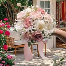 Wedding Bouquets Large For Bride Bridesmaid, Champagne Artificial Roses Flowers For Wedding Church Proposal Home Desk Center Decoration - Rượu sâm banh - Xem 6