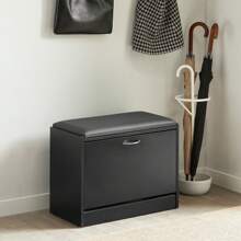 SoBuy FSR16-W, Hallway Shoe Bench Shoe Rack Shoe Cabinet With Flip-Drawer And Removable Seat Cushion, White, Depth: 30cm