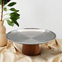 1个金属底座托盘，木纹，金/银色，简约现代风格，家用托盘，蛋糕架，甜点架，糖果碟，适用于万圣节、圣诞节、婚礼、派对、下午茶等场合 - 彩色 - 查看 10