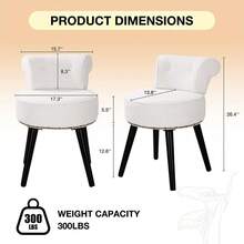 Sherpa Vanity Chair With Back For Bedroom - Tufted Upholstered Low Back Makeup Chair With Wooden Legs, Modern Elegant Dressing Table Stool For Dressing Room And Bathroom(White) ﻿