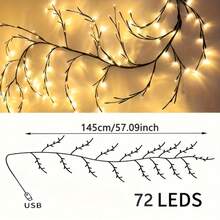 1pc 72/96/144 LEDs Flexible Willow Vine Lamp, Remote Control + USB 8 Modes Artificial Plant Vine Light, Home Living Room Atmosphere Lamp, Indoor/Outdoor Party Holiday Decor Light, Suitable For Birthday, Halloween, Christmas, Mother's Day, Thanksgiving Perfect Gift