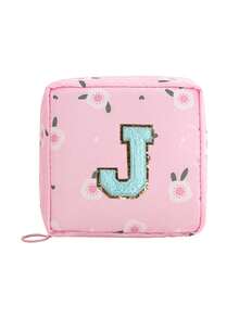 1pc Pink A-Z Embroidered Sanitary Pad Pouch - Large Capacity, Waterproof, Cartoon Pattern - Essential For Women's Periods! Waterproof Cosmetic Bag, Coin Purse - Multicolor - View 33