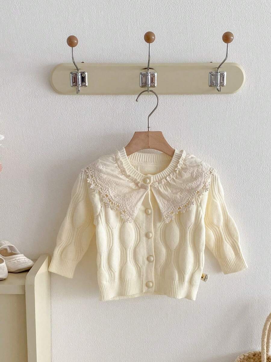 Autumn Baby Girl Embroidered Floral Trim Cardigan - Apricot - View 1